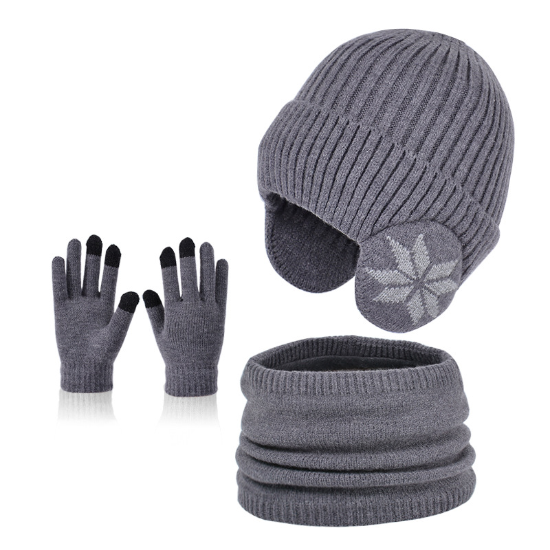 Grenzüberschreitende Winter-Kindermütze plus Samtschal-Set, gestrickte Wollmütze, warme Gehörschutz-Kopfmütze für Jungen