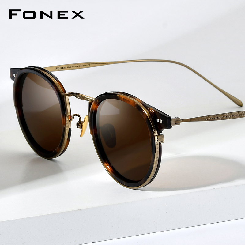 FONEX Acetate Titanium Sunglasses Men Brand Design Retro Vintage Round Sun Glasses for Women Japanese Shades 850T