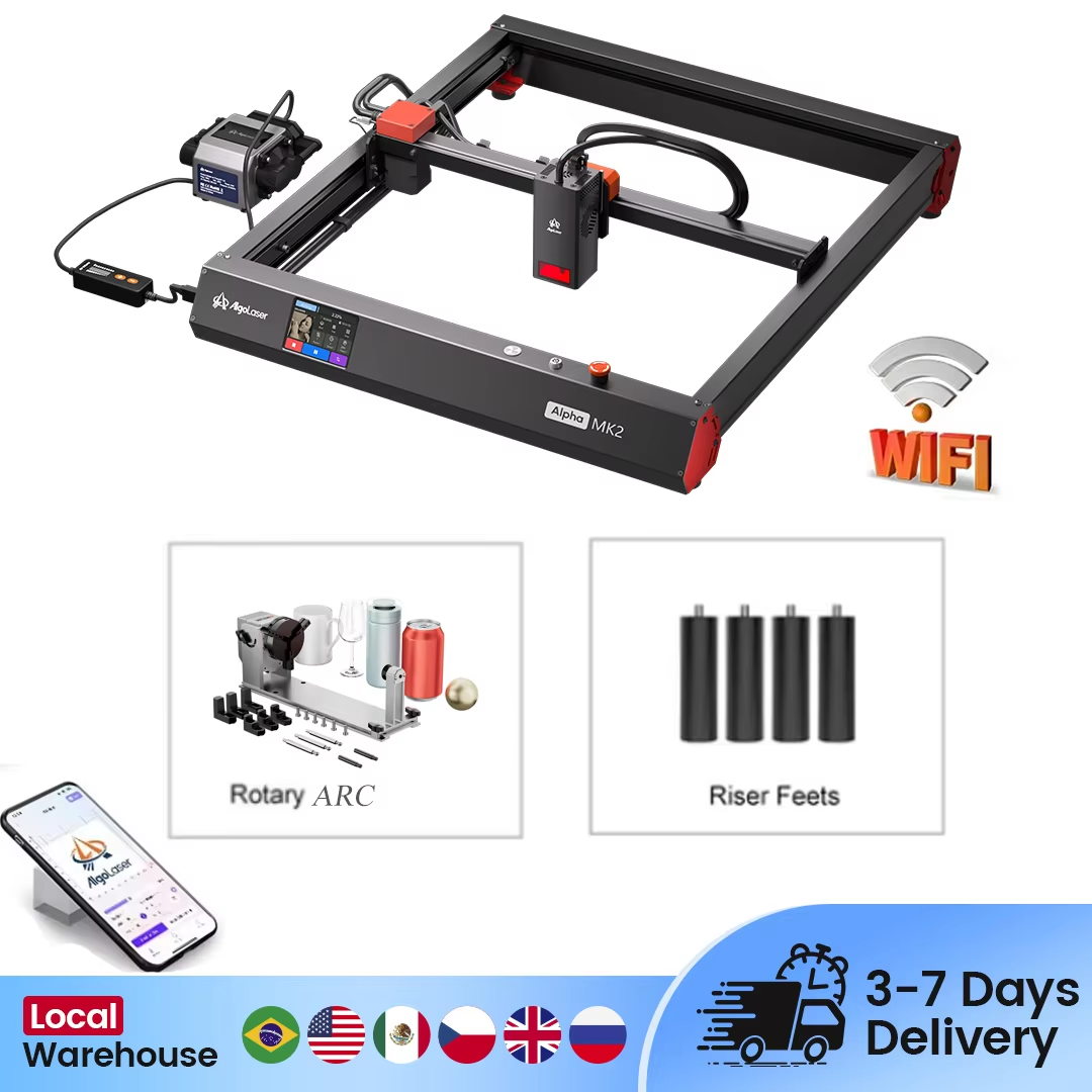 Algolaser Alpha MK2 20W Laser Engraver with Rotary Chuck For DIY rings,glasses,metal tags High-precision Laser Engraving Machine