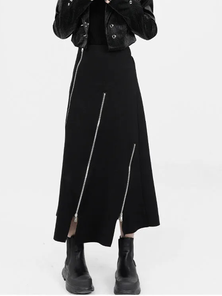 Jmprs Y2K Frauen Zipper Röcke Unregelmäßige Hohe Taille Schwarz Midi Röcke Koreanische Streetwear Koreanische Schwarz 90S Röcke Neue