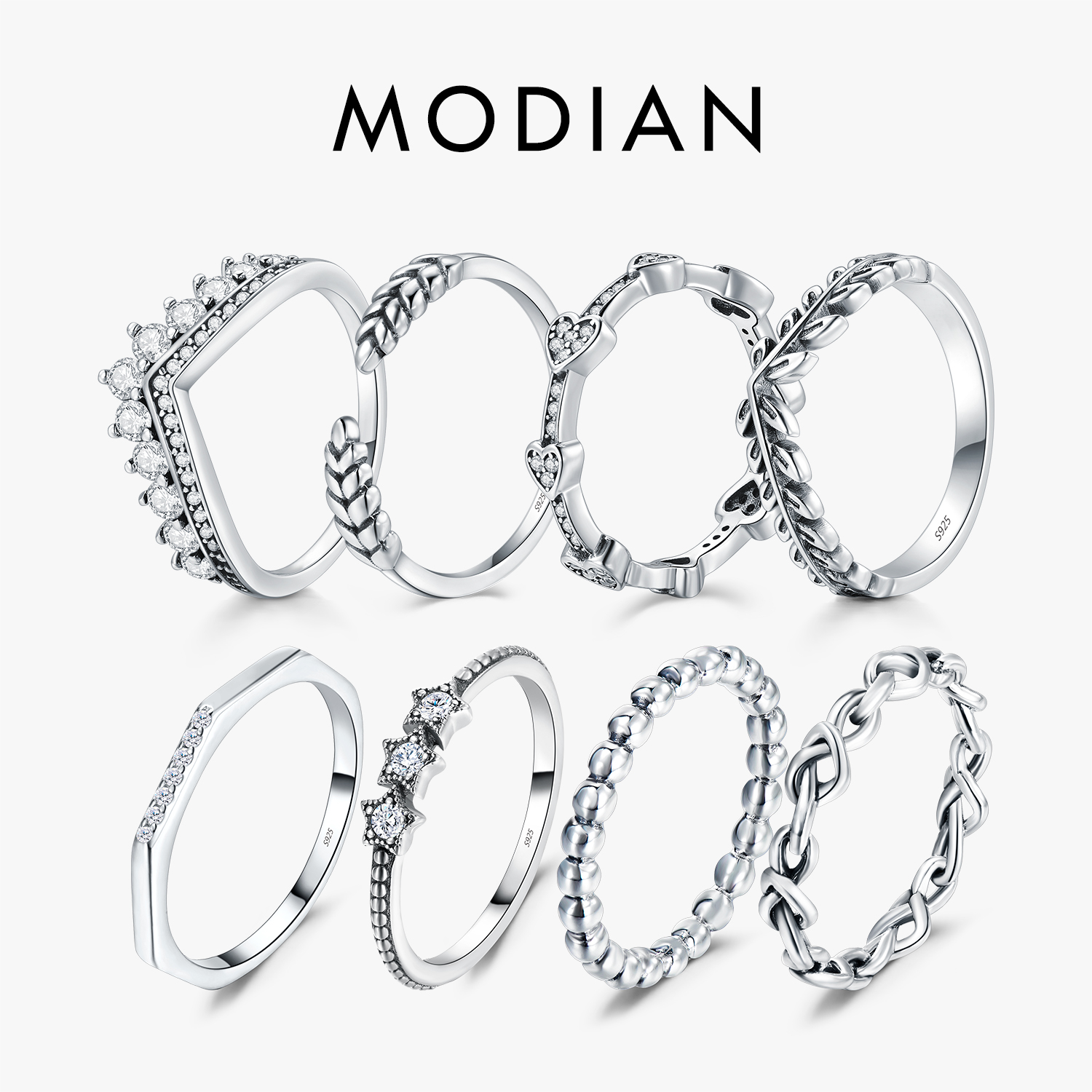 Modian Cincin Perak Emas Mawar Bersinar untuk Wanita Mode 100% Perak Murni 925 Cincin Jari Dapat Ditumpuk Perhiasan Pernyataan Pernikahan
