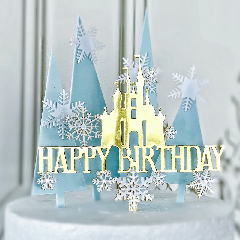 Décoration de gâteau d'anniversaire de château congelé, flocon de neige, thème de château congelé, décoration de gâteau pour l'hiver, décor de noël du pays des merveilles