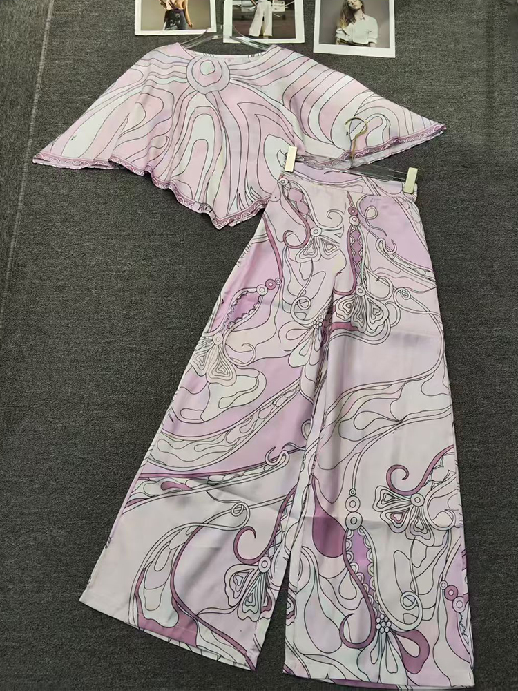 Designer retro geometrisch print onregelmatige pullover tweedelige zomerset 2026 damesjurk + wijde broek modieus pak