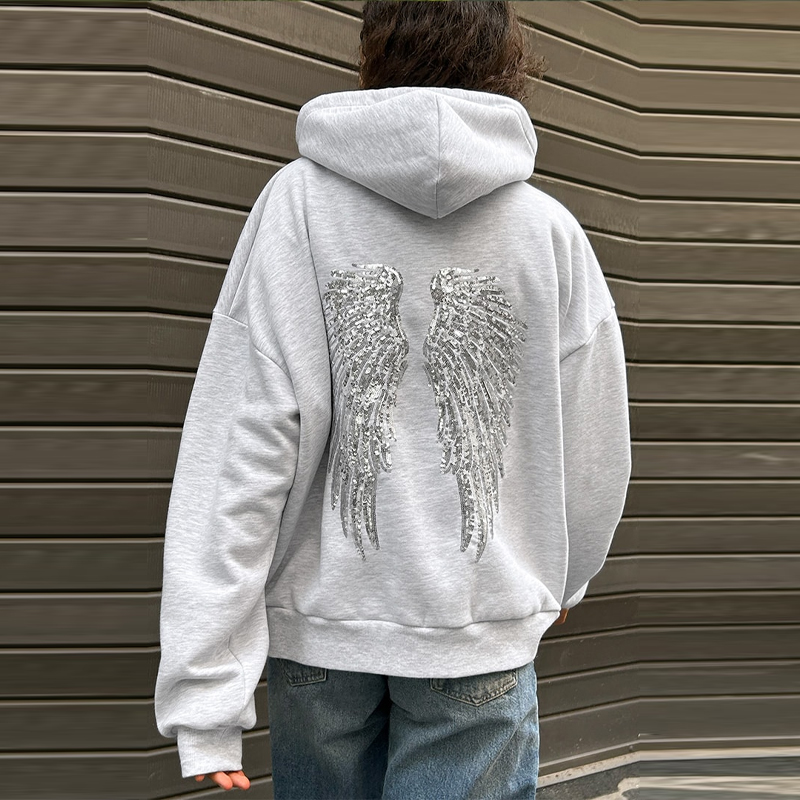 Sudadera con capucha creativa a la moda, patrones de alas, diseño elegante, Tops informales de manga larga, ropa versátil de otoño para mujer