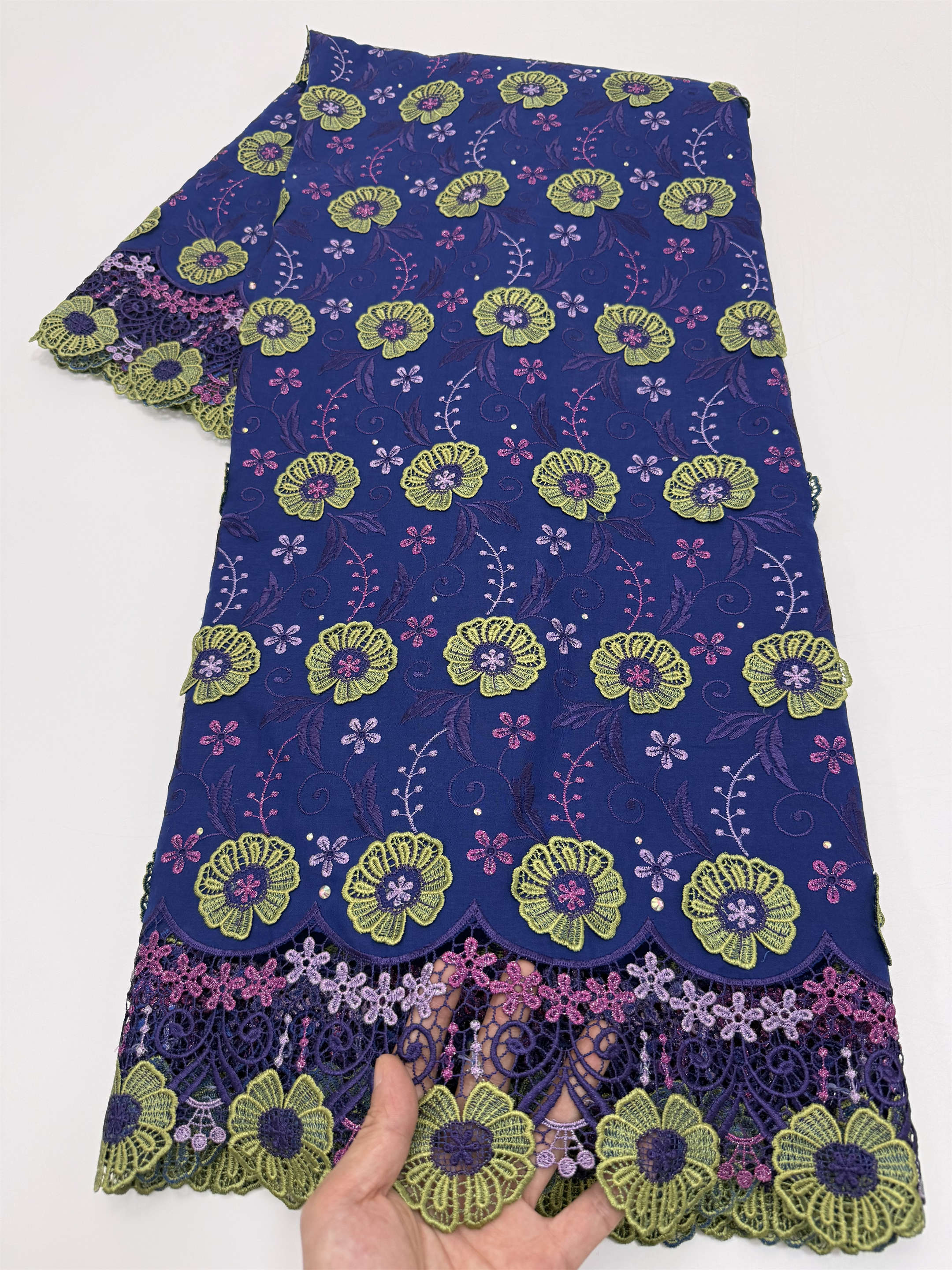 Tecido de Renda Voile Suíça com Apliques de Flores 3D e Pedras, Tecido Africano de Super Qualidade para Vestido de Noiva Feminino 2026