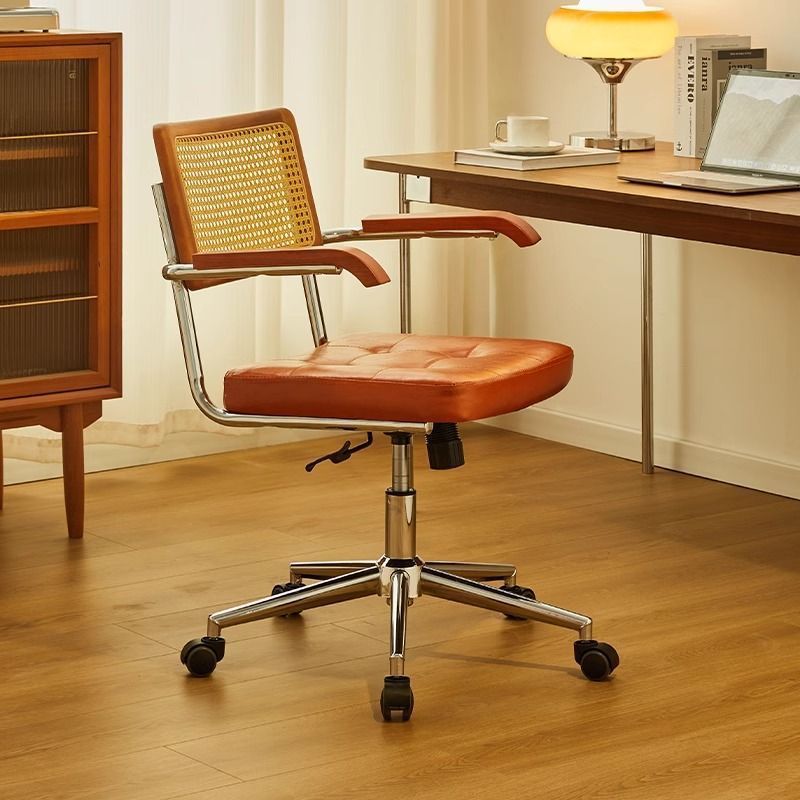Silla de oficina de madera maciza de ratán, silla de mimbre retro de celebridad de Internet, silla de ordenador, silla giratoria de elevación para el hogar, silla de estudio para estudiantes