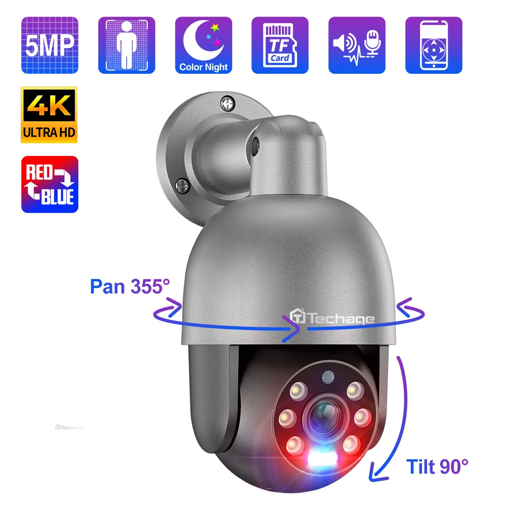 Techage 5MP/8MP 4K PTZ Бе eovaniсность POE Сееееƒра releра наблюде przра 4K soltра vstж eusнтроля Ai