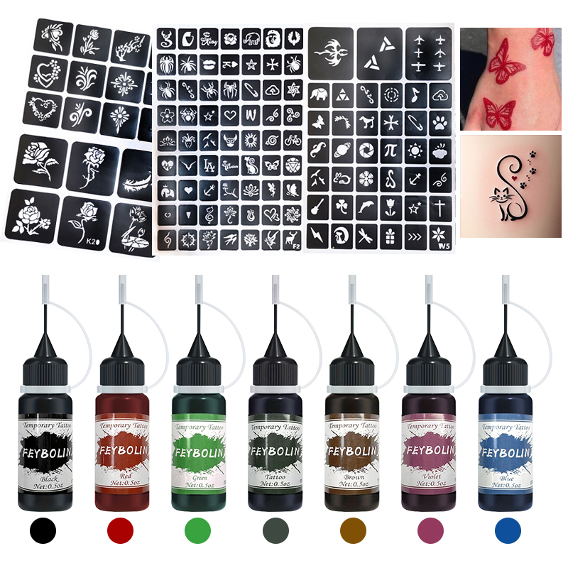 Tintas de tatuaje temporal de larga duración con 3 pegatinas de tatuaje, Gel de pintura a mano alzada para maquillaje, tatuajes de fiesta de tendencia para cara y cuerpo