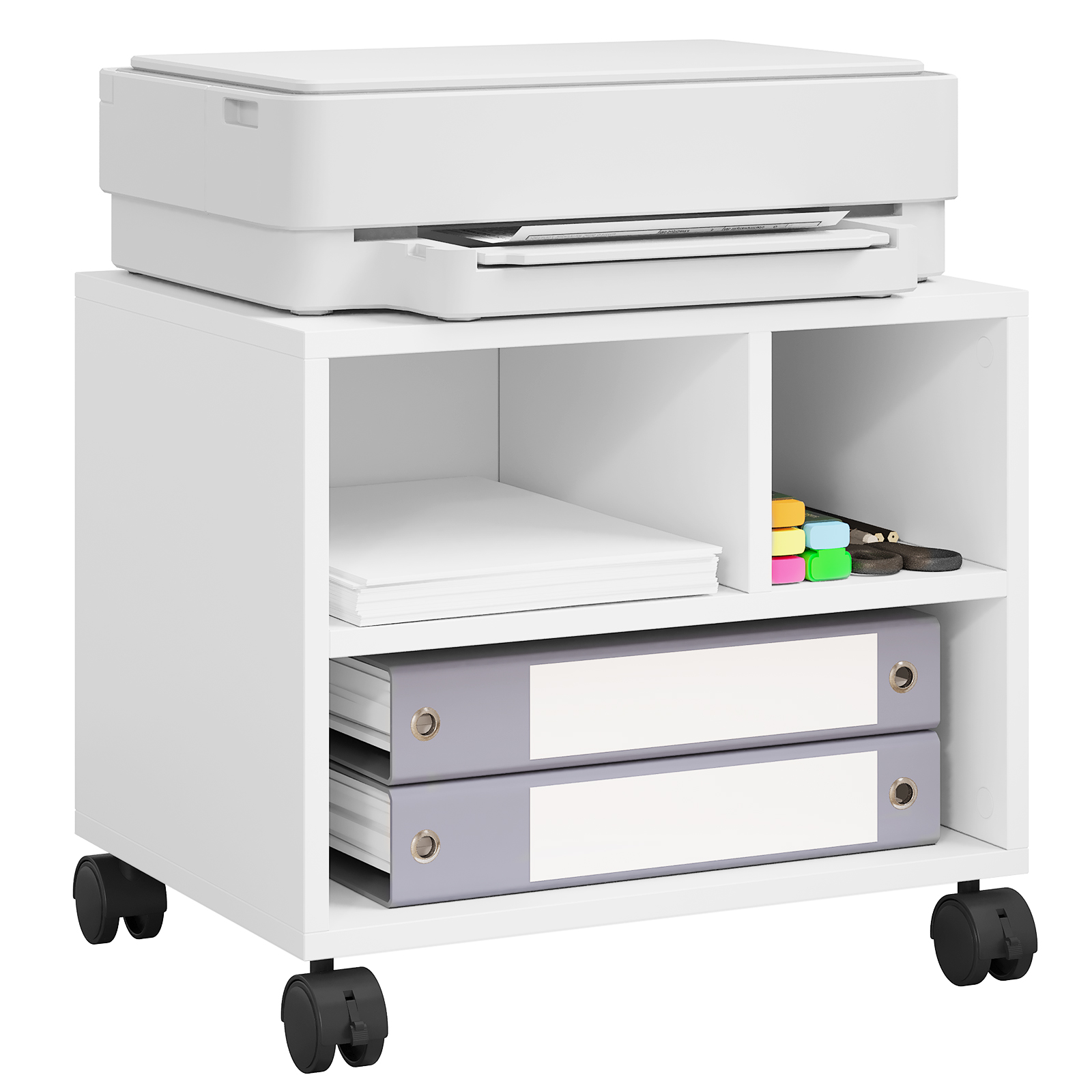 WOLTU Soporte para impresora móvil Unidad de almacenamiento de archivos con 3 compartimentos abiertos Carro extraíble de 40x30x35 cm para estudio de oficina