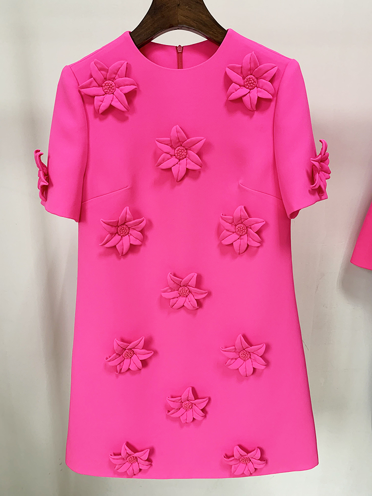 HIGH STREET Neuestes 2026 Designer Mode Damen Kurzarm-Kleid mit Handgefertigten 3D-Blumen-Applikationen Elegantes Kleid