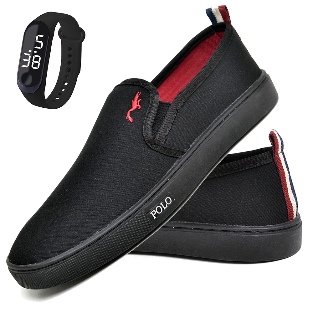Tênis Masculino Slip On Moderno e Estiloso Com  Relógio Digital com Numeração 37 ao 46