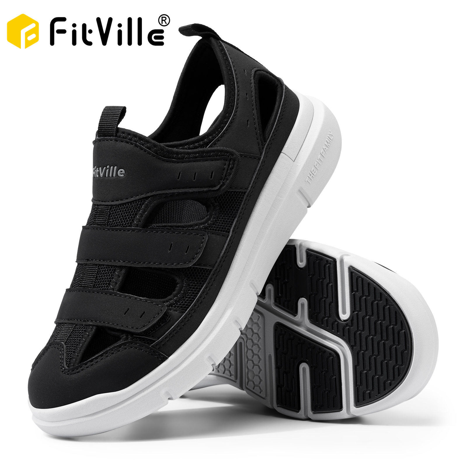 FitVille Men's Sandals Widened Diabetes Shoes Mens Casual Shoes Lightweight for Plantar Fasciitis Arch Support Relief Pain