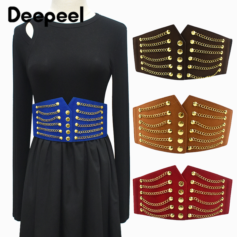 Deepeel, corsé PUNK de 64cm para mujer, cinturón ancho, fajas para mujer, cinturones elásticos, pretina con remaches de cadena, accesorios para abrigo y vestido femenino
