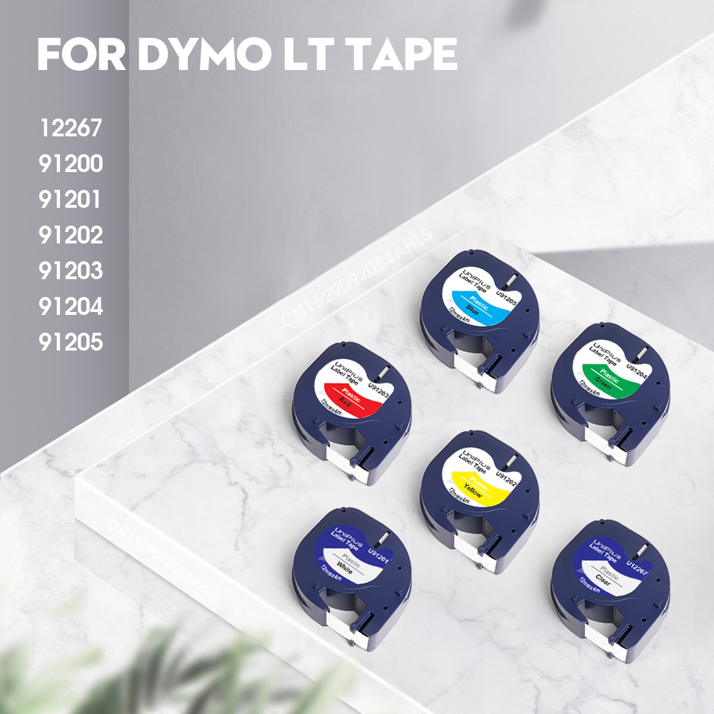 1 Stück 12267 91201 kompatibles Dymo Letratag Tape 12 mm Schwarz auf Weiß Transparent für Dymo Etikettendrucker Dymo LT100H Letratag 100H