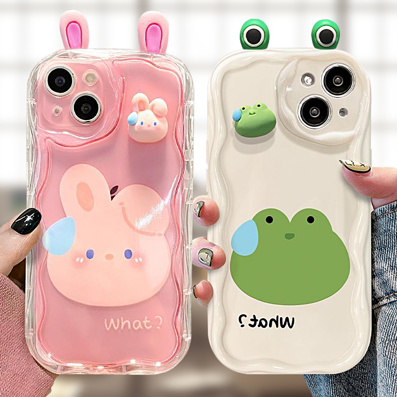 Urocze etui na telefon 3D Bear Rabbit Wave do iPhone 15 14 11 Pro Max 13 12 Mini XR XS X 8 7 6 6S Plus SE 2020 Miękka silikonowa osłona