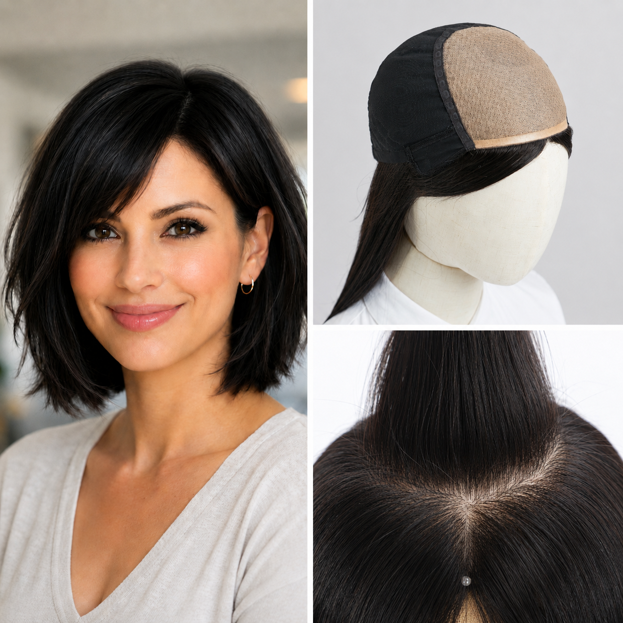 Pelucas de Cabello Humano Liso Malayo con Base de Seda y Encaje Completo, Bob Corto, 180% de Densidad, con Flequillo, 6x6 Pulgadas, Bob Realista con Parte Superior de Seda
