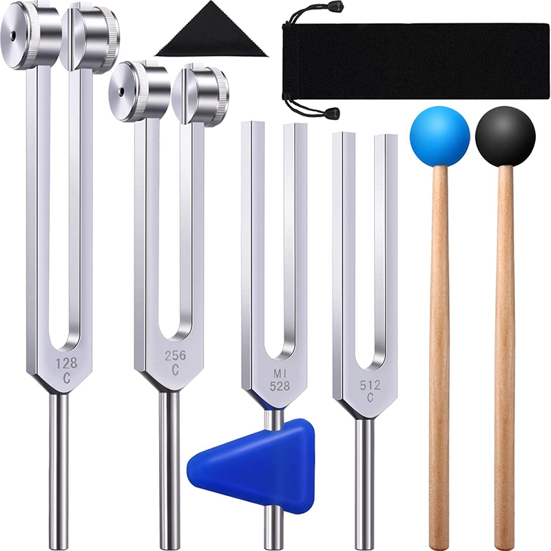 HOT SALE 4 Pack Tuning Fork Set(128 Hz,256 Hz,512 Hz,528 Hz)with Tuning Fork Hammer for Sound Sound Vibration Tools