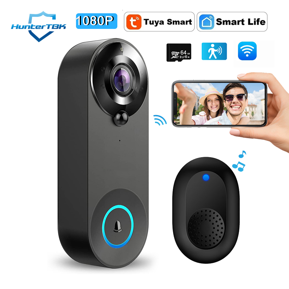 Timbre de puerta inalámbrico con cámara de vídeo, timbre de puerta inteligente con WiFi, Tuya, detección de movimiento de seguridad para el hogar, intercomunicador de visión nocturna, 1080P