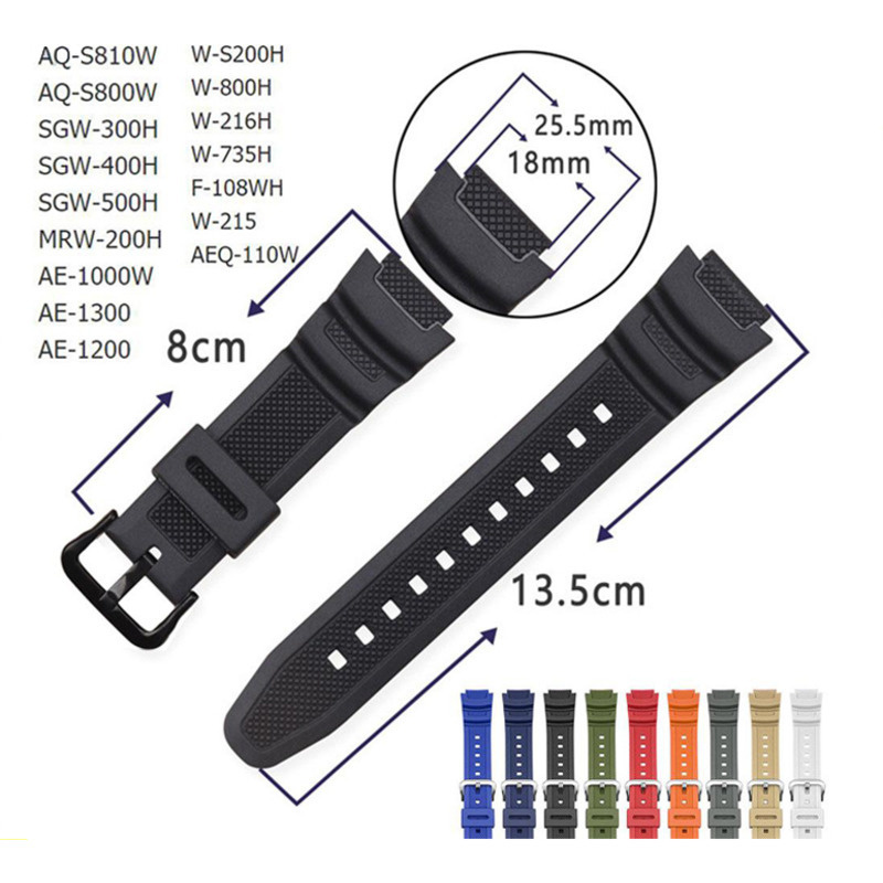 Bracelet de montre en caoutchouc de 18mm, pour AQ-S810W S800W AE-1000W SGW-400H 300H 500H W735H, bracelet en Silicone, Correa