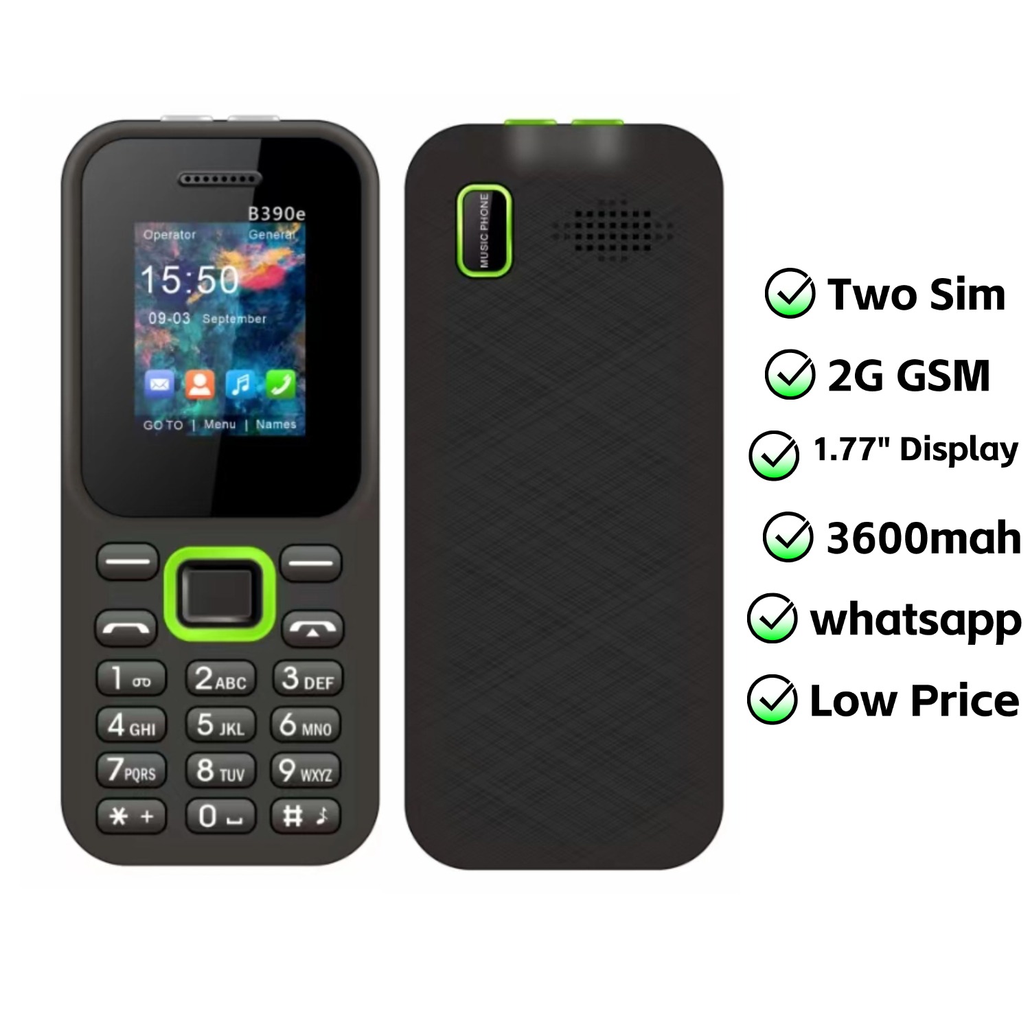 Barato 2G GSM teléfono móvil para personas mayores pantalla de 1,77 "Dual Sim batería grande Larga modo de reposo Whatsapp antorcha FM precio bajo teléfono móvil para personas mayores