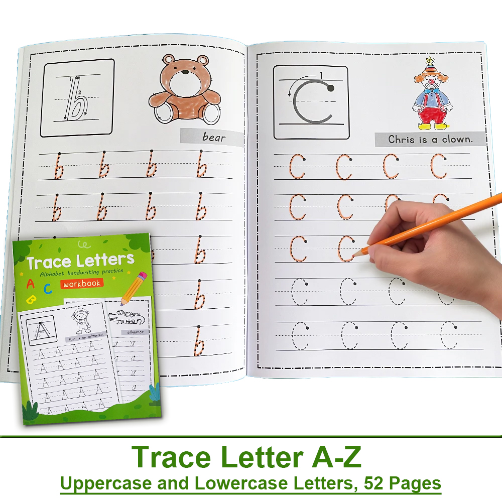 Buchstaben A-Z Alphabet Früherziehung Nachzeichnen Arbeitsbuch Schreibübung Handschrift Übung Arbeitsblätter Spur Buchstaben Montessori