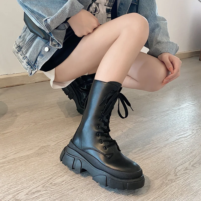 Sepatu Bot Platform Modis Wanita 2021 Sepatu Bot Sol Tebal Merek Baru Sepatu Hak Tinggi Chunky Pesta Kasual Wanita untuk Wanita Botas Mujer