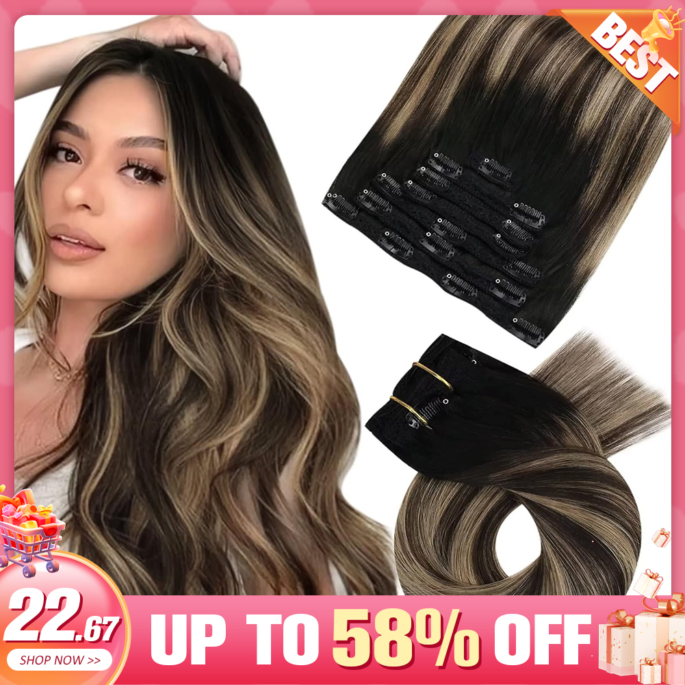 Moresoo Clip nelle estensioni dei capelli Clip di capelli umani veri in Balayage Remy Clip nelle estensioni dei capelli Clip di capelli umani a doppia trama in