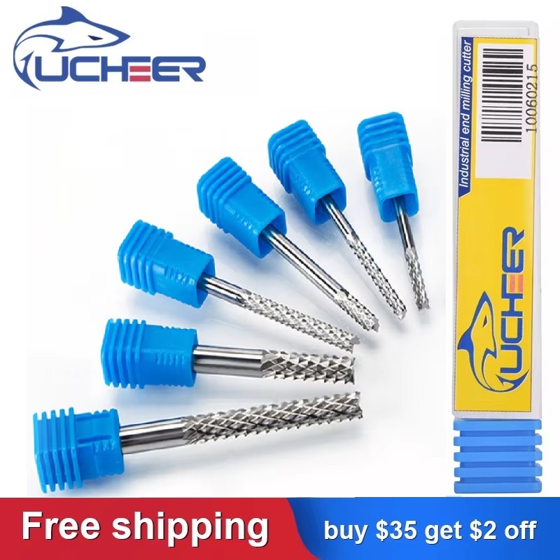 UCHEER คาร์ไบด์ข้าวโพด End Mill 3.175/4/6mm Shank PCB Milling CUTTER เครื่อง CNC Router บิตสําหรับแกะสลักตัดเครื่องกัดเครื่องมือ