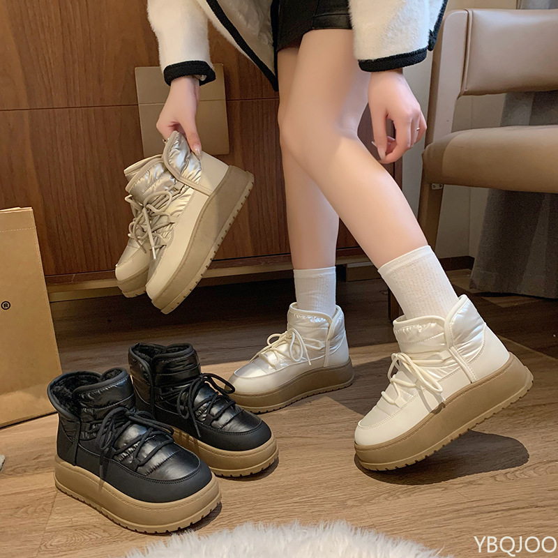 Tamanho grande inverno moda algodão acolchoado grosso perna curta botas femininas para calor ao ar livre e botas de neve femininas versáteis