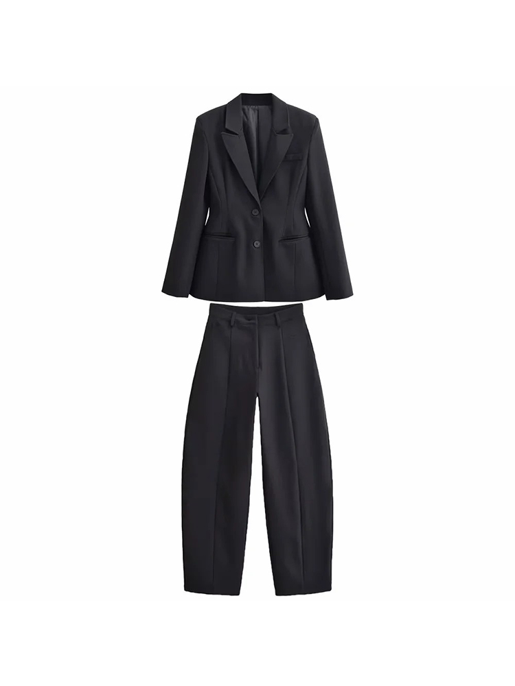 Novo auto-cultivo feminino único breasted manga longa terno jaqueta e simples calças de cintura alta elegante conjunto de 2 peças