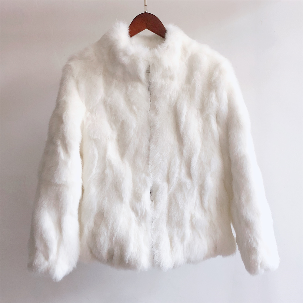 QUEENTINA-abrigo de piel auténtica de conejo para mujer, chaqueta de cuero de moda de lujo para otoño e invierno, piel entera, pluma Natural 2023