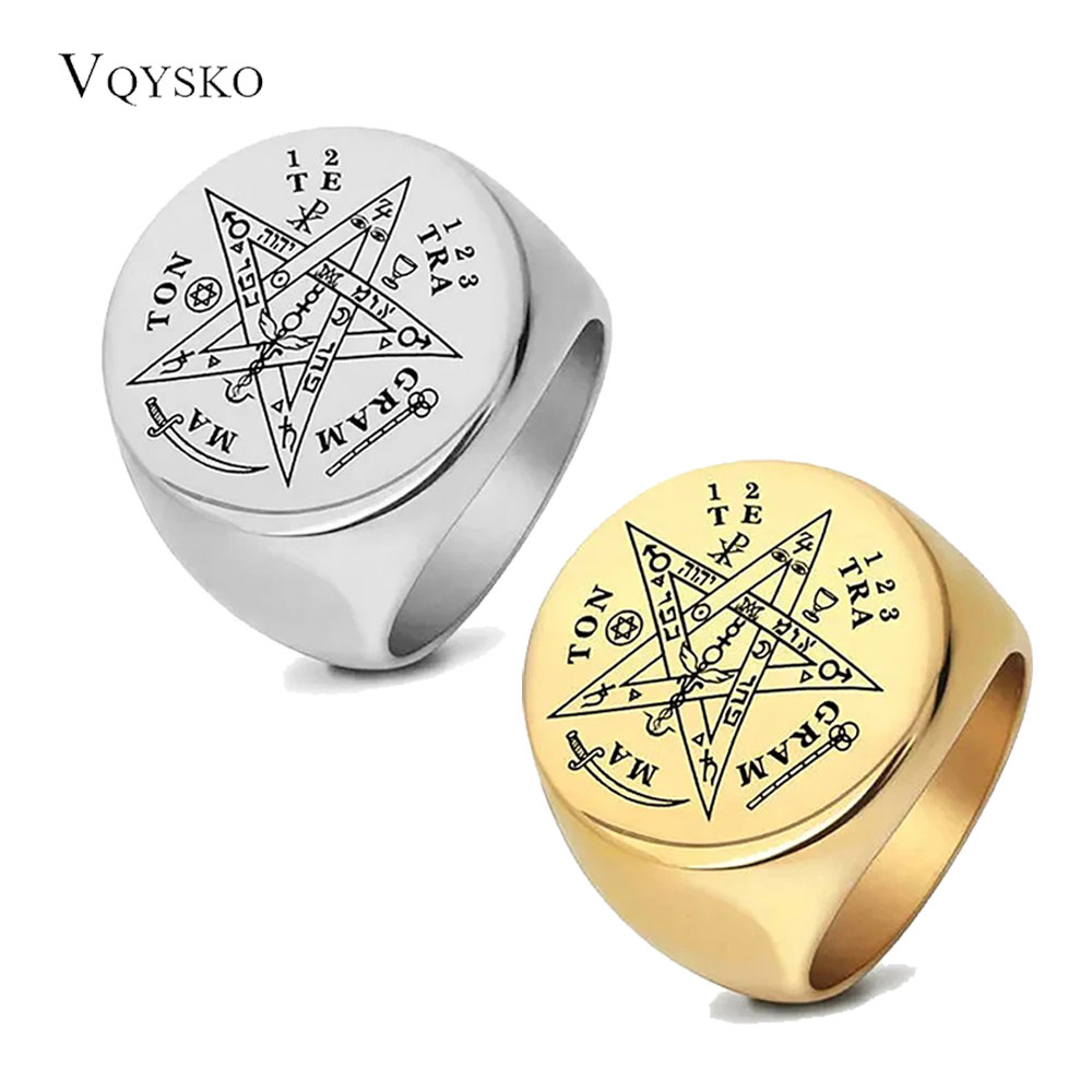 Bagues Viking Tetragrammaton pour hommes, à la mode, Wahyeh, pentagramme magique béni de salomon, amulette Punk en acier inoxydable