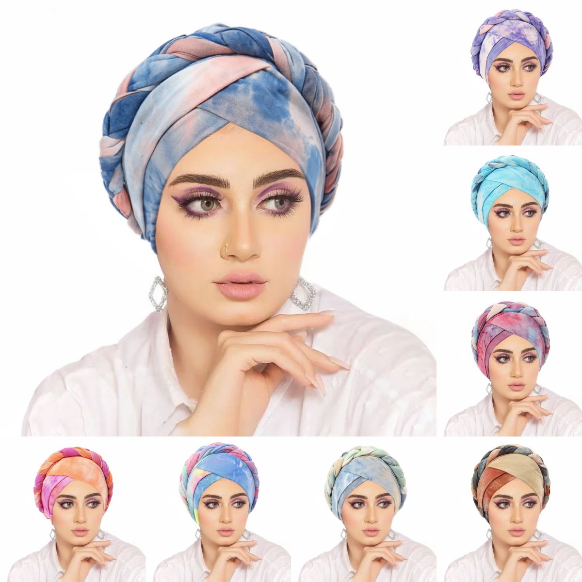 イスラム教徒の女性のためのヘッドスカーフボヘミアプリント三つ編みターバンボンネットヒジャブキャップインナーヒジャブファム Musulman アラブラップ Turbantes