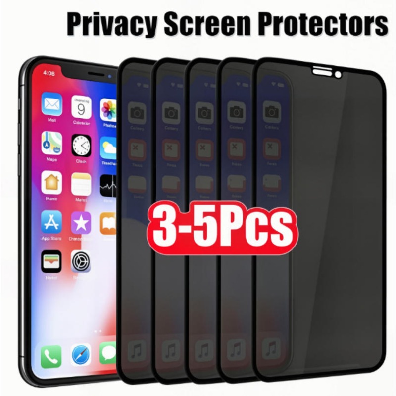 Protetor de Tela Anti-Espião (3-5 Peças) para iPhone 15 14 13 12 11 Pro Max Mini X XS XR 7 8 16 Plus e iPhone SE 2020