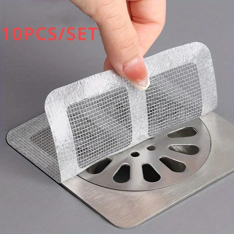 10 Uds. Desagüe de ducha desechable, cubiertas de drenaje de ducha de malla, colador de fregadero de suelo, tapón de pelo para baño y cocina