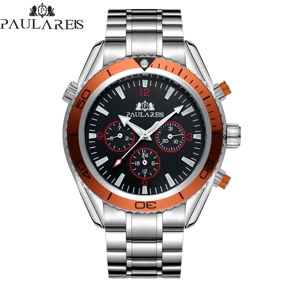 Automatische Selbst Wind Mechanische Edelstahl Strap Orange Blau Schwarz Zifferblatt Lünette Klassische Männer Uhr