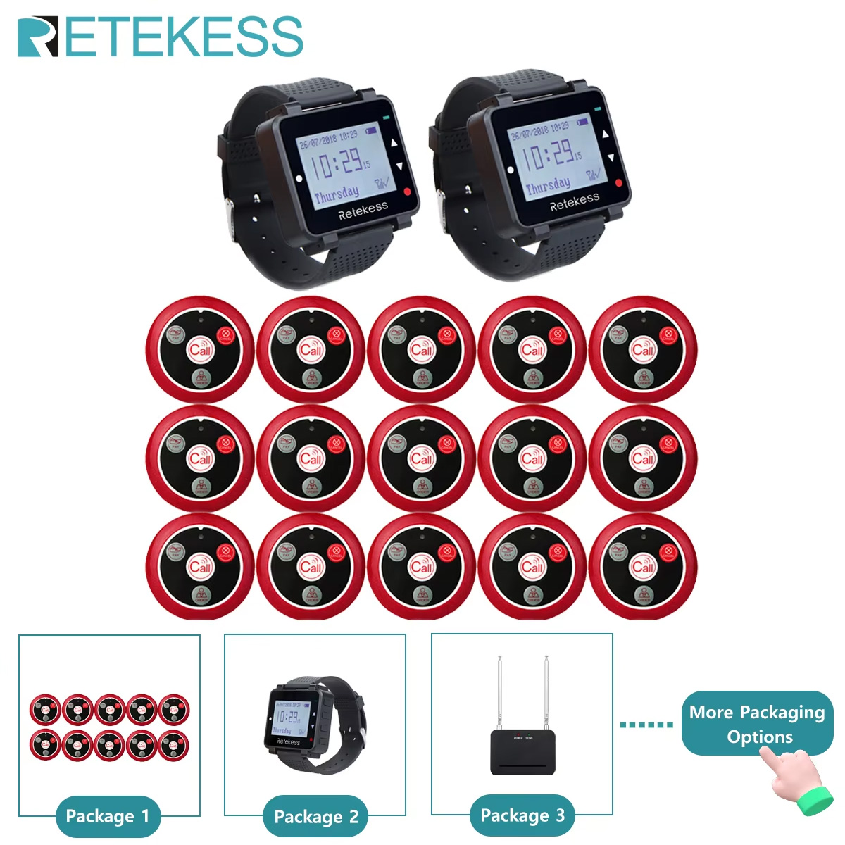 RETEKESS-sistema inalámbrico de llamadas para camarero, buscapersonas para restaurante, receptor de reloj T128, botón de llamada T117, servicio al cliente para cafetería