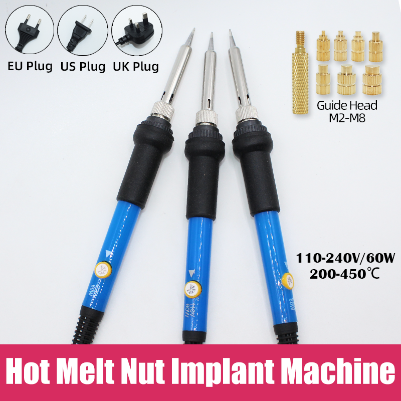 Kit de fer à souder pour imprimante 3D, jeu de chaleur, filetage, écrou en laiton, EU, USA, UK, M2, M3, M4, M5, M6, M8, écrou d'insertion en cuivre, outil pour plastique