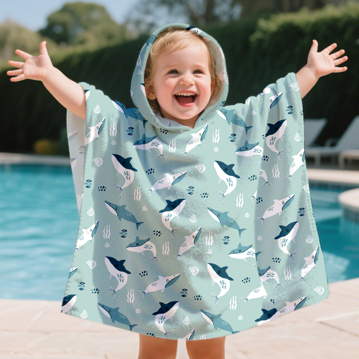 Elinfant 1 PC เด็กผ้าเช็ดตัวชายหาดสระว่ายน้ําว่ายน้ําเสื้อคลุมอาบน้ําเด็กผ้าเช็ดตัวเด็ก Surf Poncho ขนาดใหญ่การ์ตูนพิมพ์ผ้าเช็ดตัว