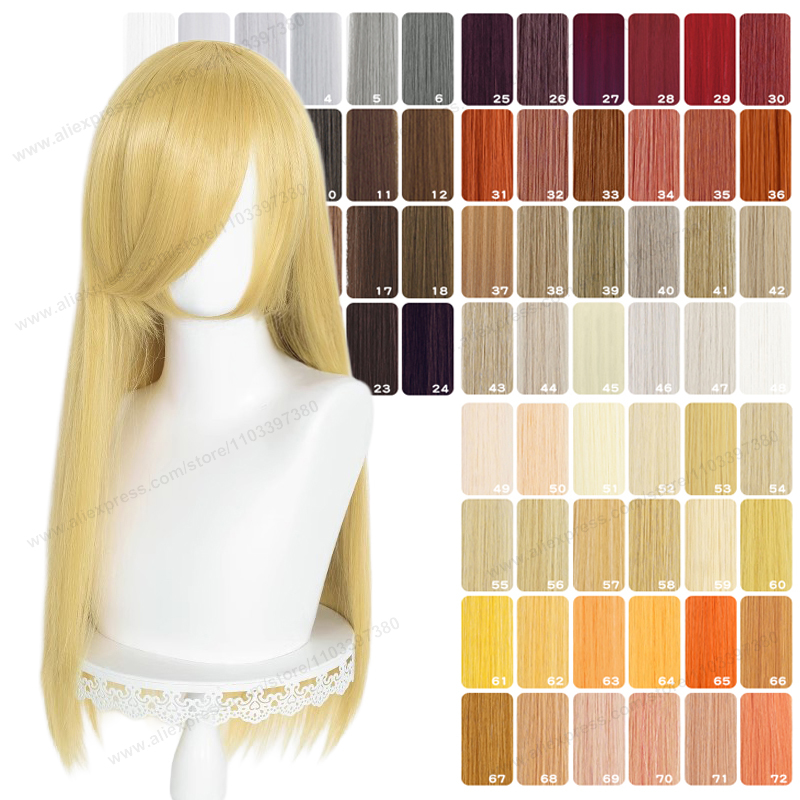 Peluca sintética de Cosplay recta de 60cm de largo con flequillo, pelo dorado, amarillo, verde, Rubio, morado, resistente al calor, pelucas de Anime + gorro de peluca