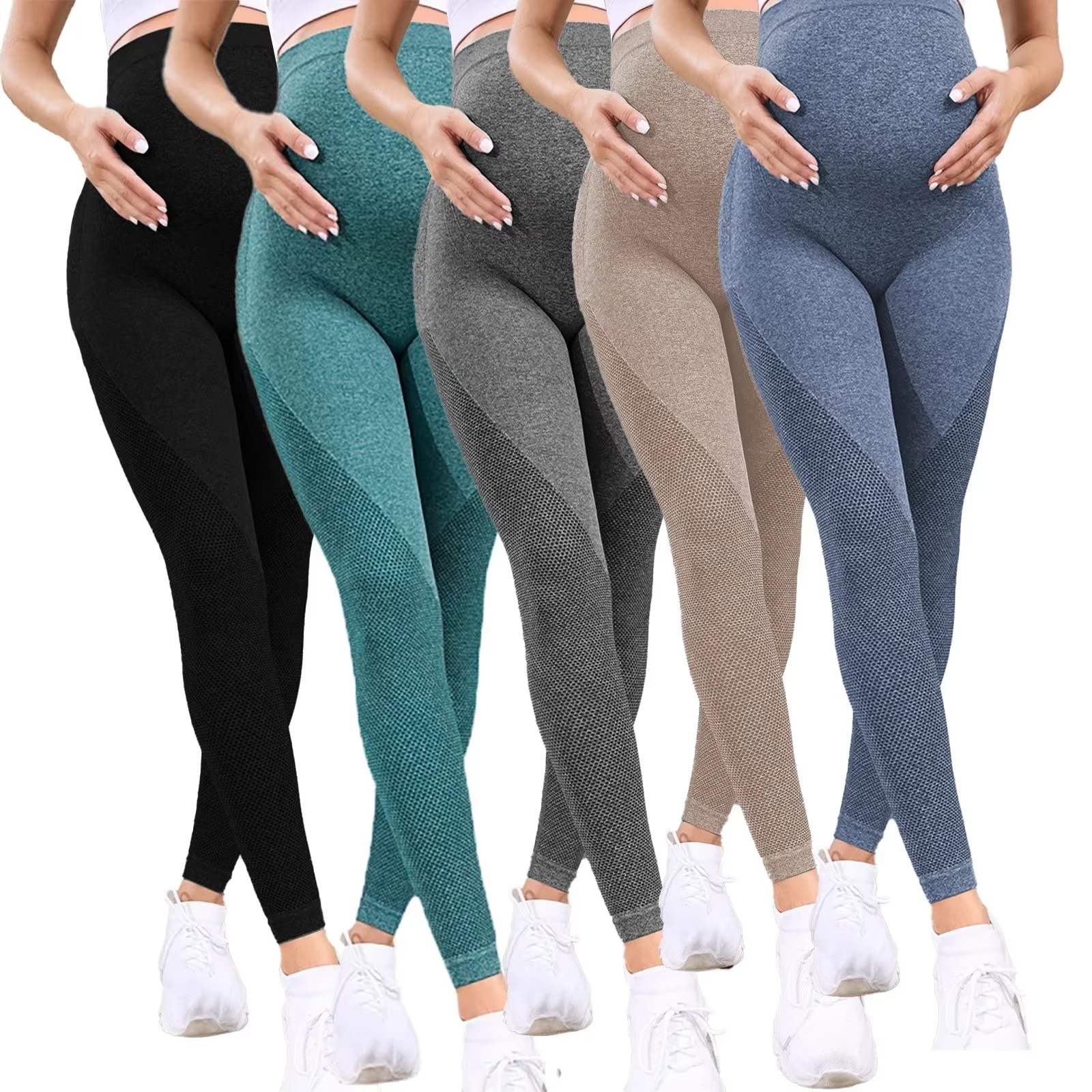 Leggings de maternidade femininas sobre a barriga, comprimento total, calças de ioga para gravidez, uso ativo, leggings de treino
