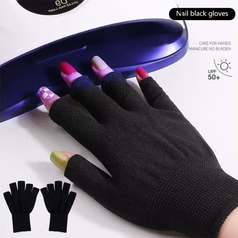 1 Paar Nieuwe Anti-UV Zwarte Dunne Nagelhandschoenen Anti-UV Gel Beschermende Handschoen Vingerloze Manicure Nagel Art Tools LED Lamp Nageldroger