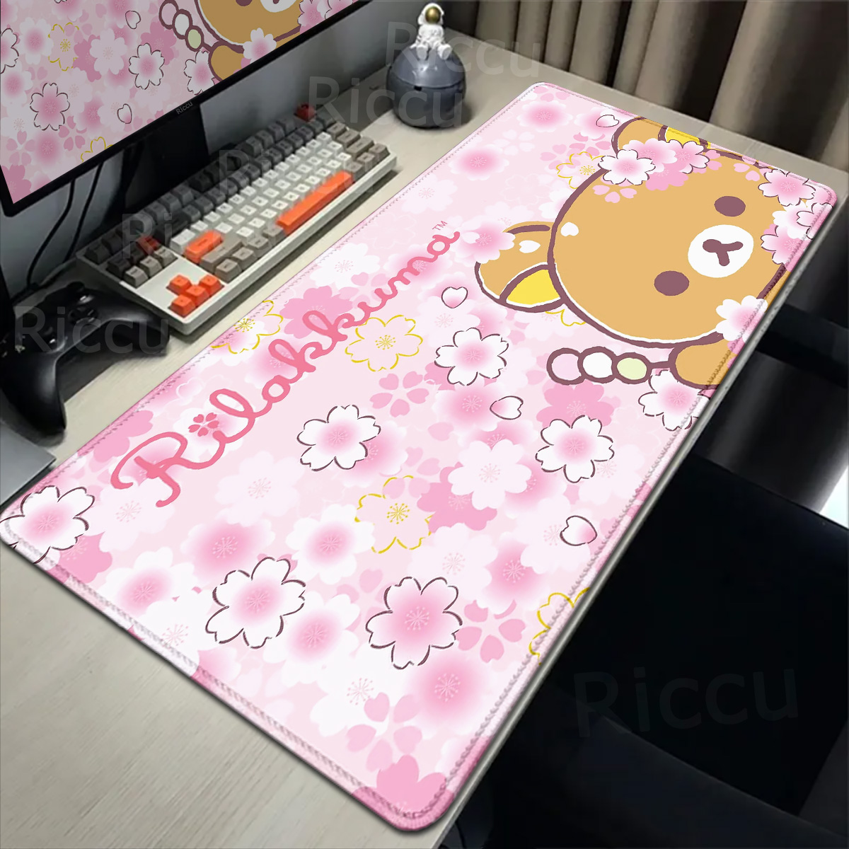 Tapis de souris en caoutchouc de jeu Kawaii, mignon, antidérapant, Anime rose Rilakkuma, accessoires d'ordinateur de bureau, tapis de souris de bureau rapide