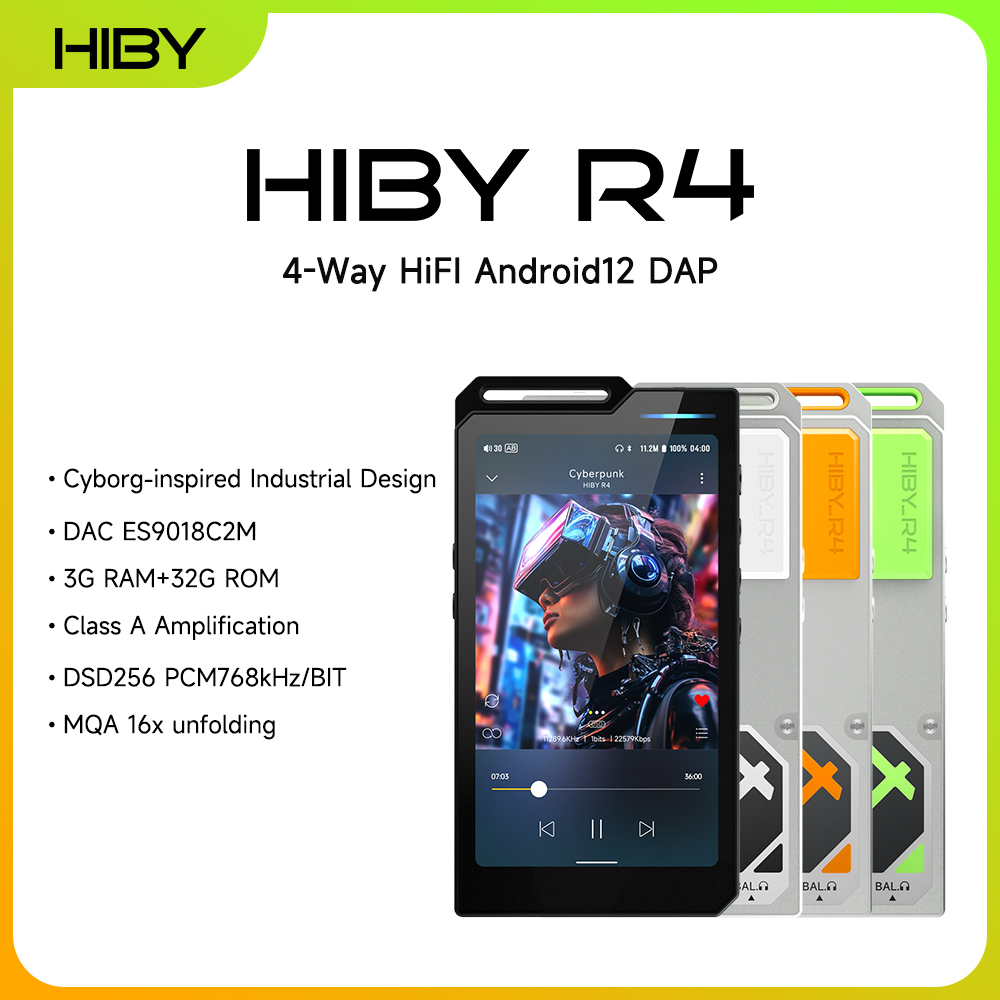 HiBy R4 ES9018Q2M*4 Android12 Lecteur de musique HiFi MP3 Audio Bluetooth WiFi DSD256 MQA 16x USB DAC Amplificateur casque 11h 4.7'' OPA1652