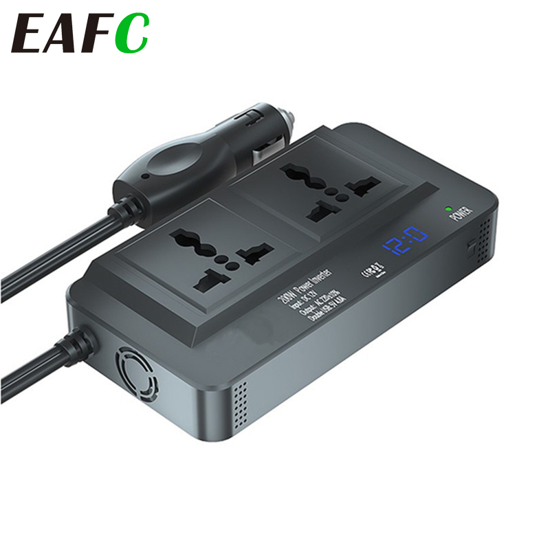 Inversor de voltaje para coche, convertidor de voltaje de 200w, 12v a 220v, con pantalla Digital Led en tiempo Real inteligente, enchufe de la UE