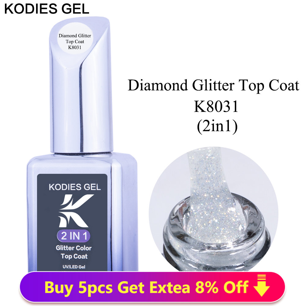 KODIES GEL Diamond Верхнее покрытие для лака для ногтей 15 мл Супер блестящий УФ-гель-лак для ногтей Soak Off Полуперманентное блестящее верхнее покрытие без салфеток