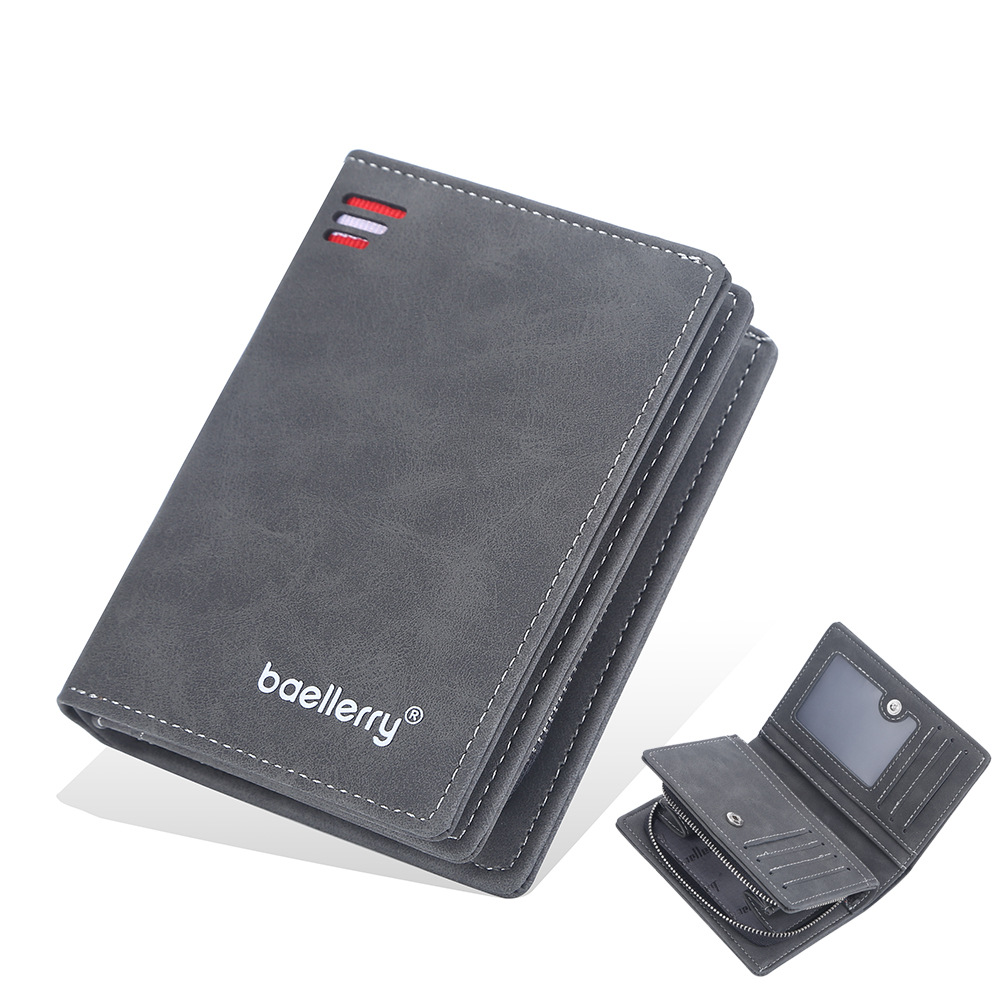 Cartera con bolsillo frontal para hombre, delgada, de piel sintética, con cierre de cremallera, protección RFID, 10 ranuras para tarjetas, minimalista