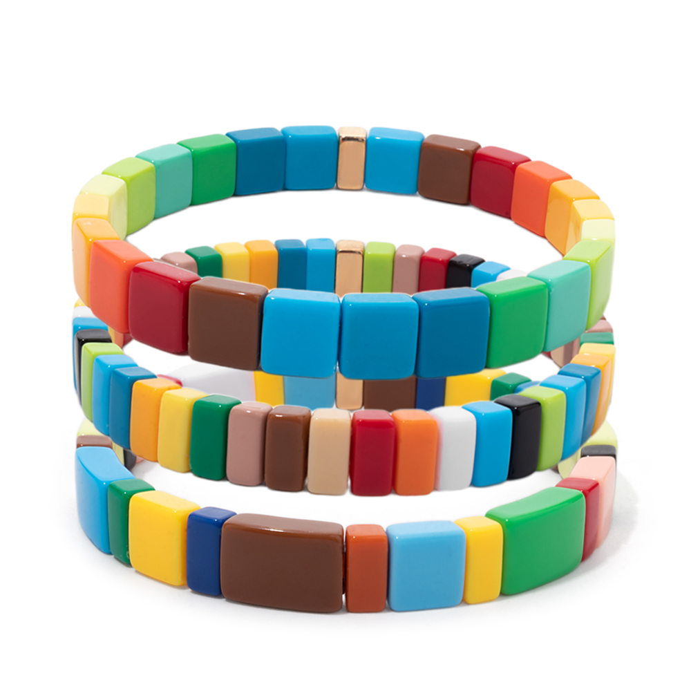 BEUTIFOR-pulsera acrílica de arcoíris para mujer, brazalete bohemio hecho a mano con cuentas elásticas, accesorios de joyería 2024