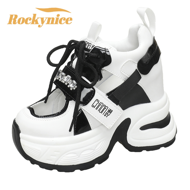 11cm Absätze Frauen dicken Boden Keil Turnschuhe aushöhlen Gladiator atmungsaktive neue Sommerschuhe Frau bling Leder klobige Sandalen