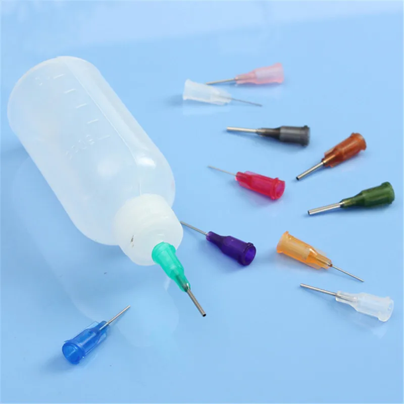 Frasco dispensador de cola de 30ml/50ml - Polietileno transparente com 11 agulhas para resina e pasta de solda